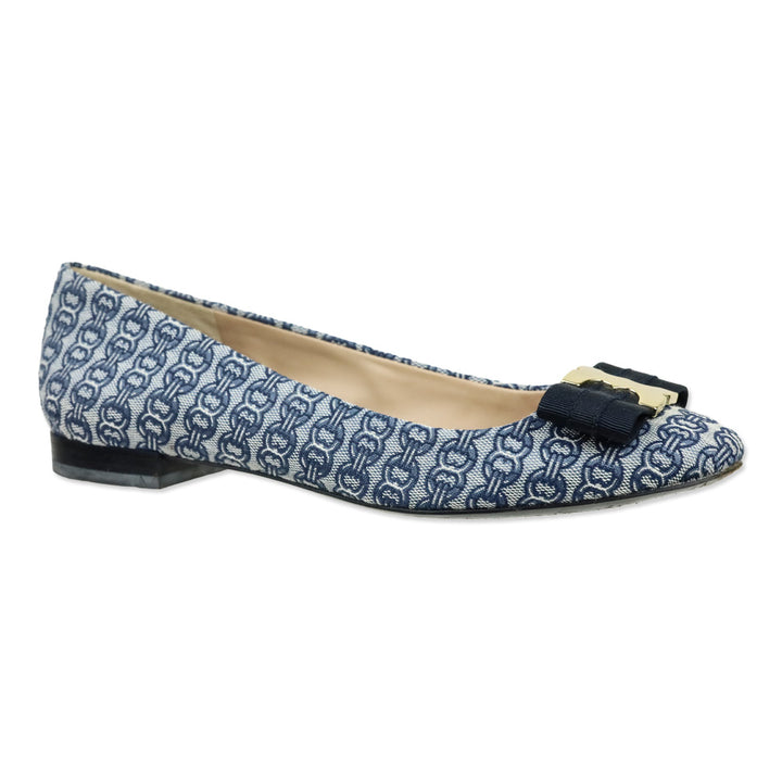 Tory Burch Blue Gemini Chain Link Bow Flats