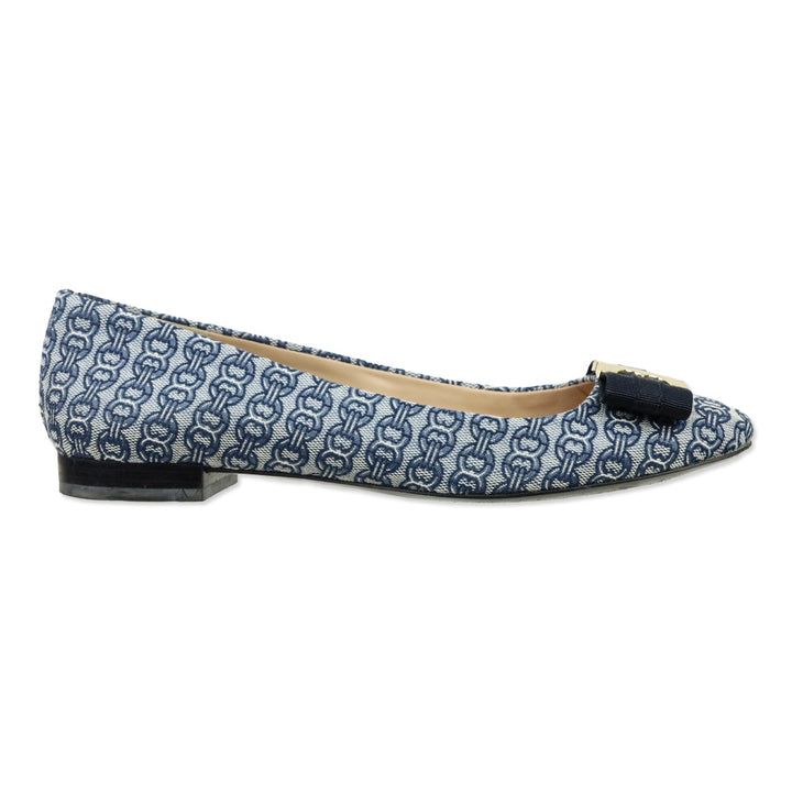 Tory Burch Blue Gemini Chain Link Bow Flats