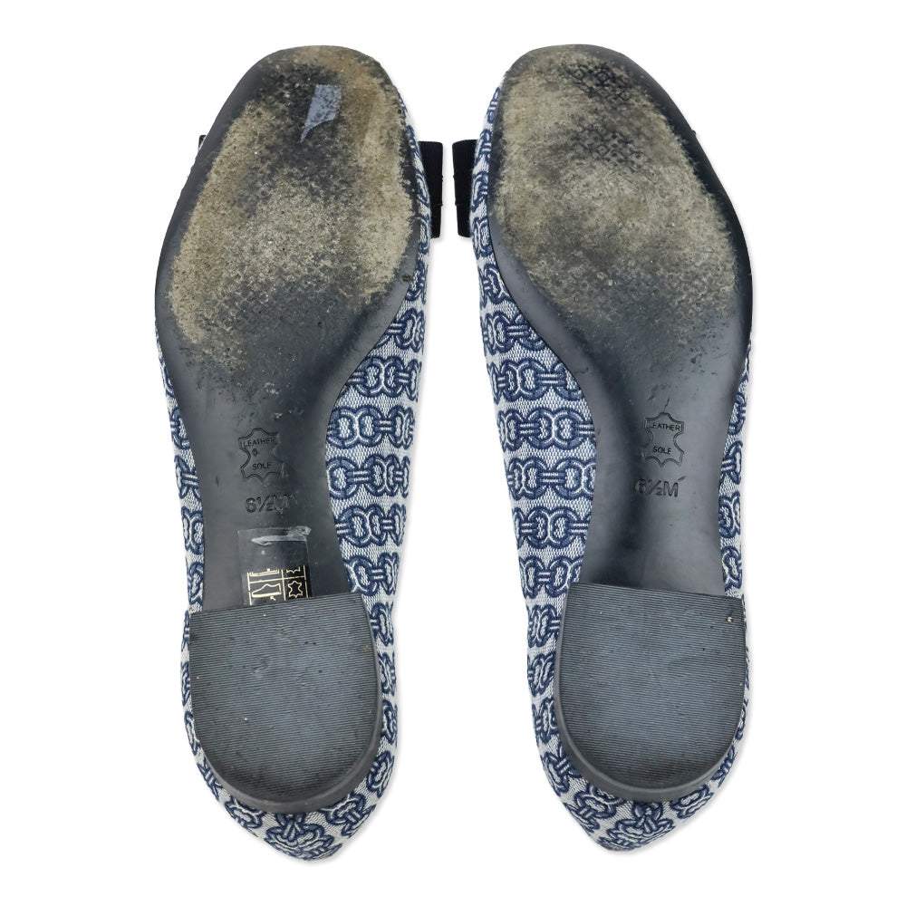 Tory Burch Blue Gemini Chain Link Bow Flats
