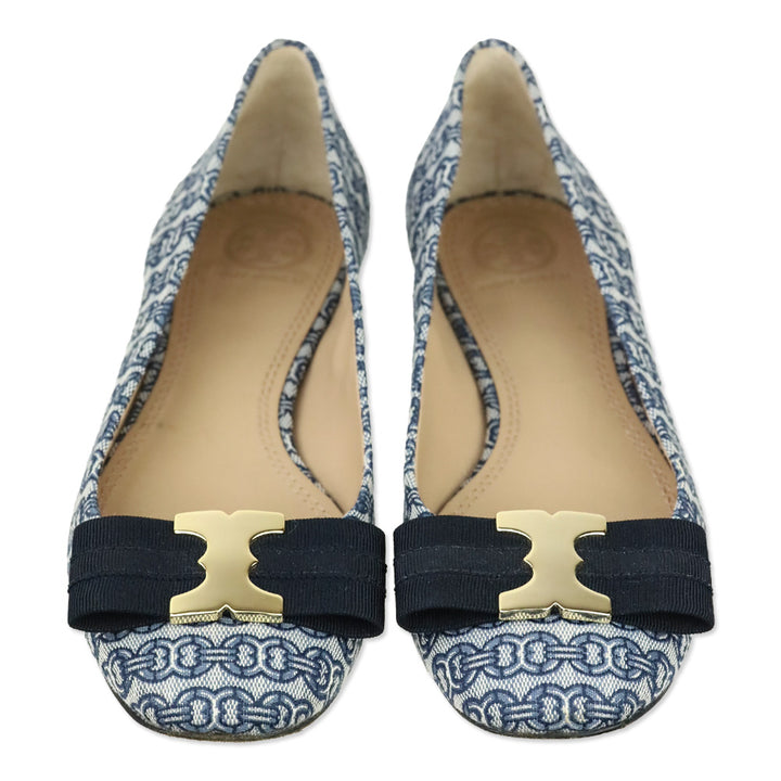 Tory Burch Blue Gemini Chain Link Bow Flats