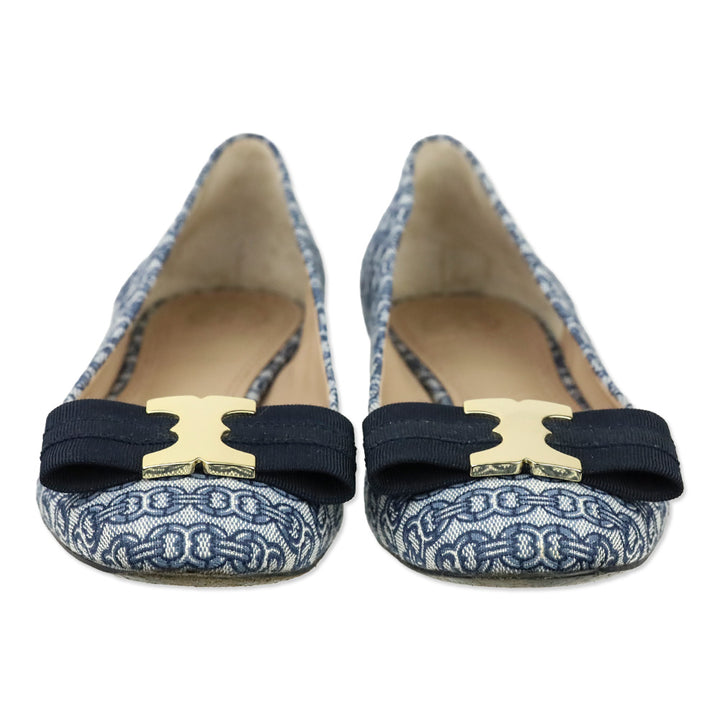 Tory Burch Blue Gemini Chain Link Bow Flats