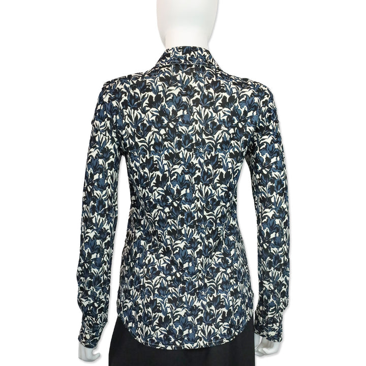 Tory Burch Blue Iris Floral Print Rayon Button Down Shirt