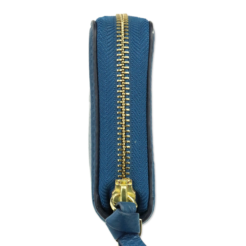 Tory Burch Blue Pebbled Leather Logo Continental Wristlet