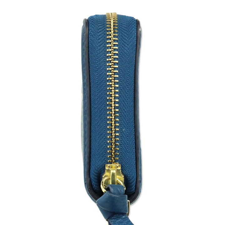 Tory Burch Blue Pebbled Leather Logo Continental Wristlet