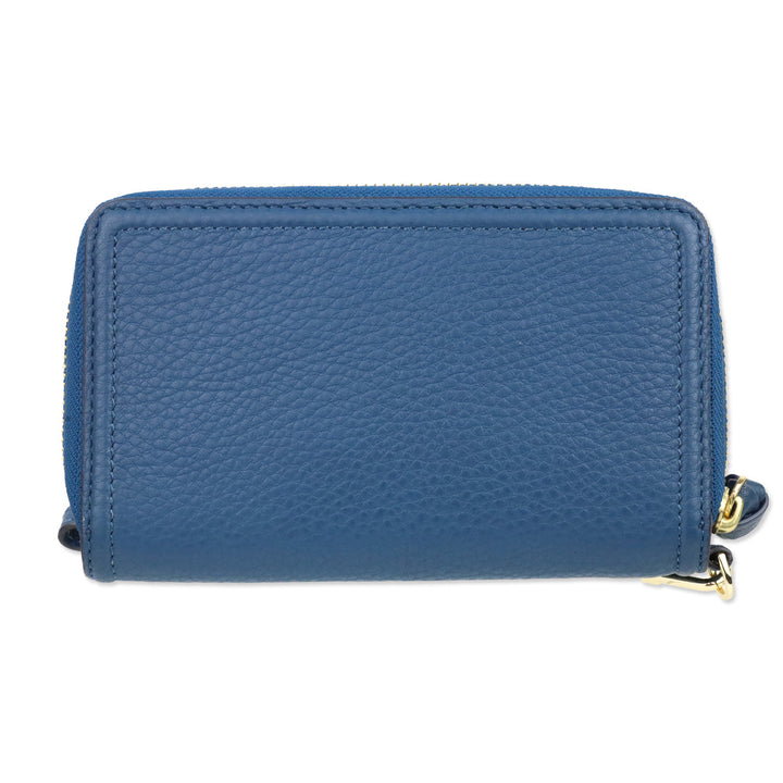 Tory Burch Blue Pebbled Leather Logo Continental Wristlet