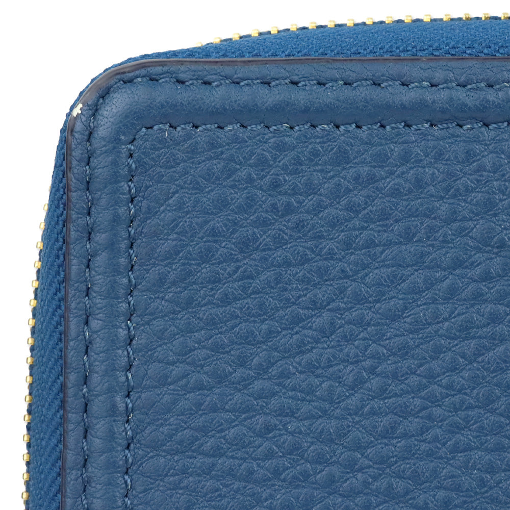 Tory Burch Blue Pebbled Leather Logo Continental Wristlet