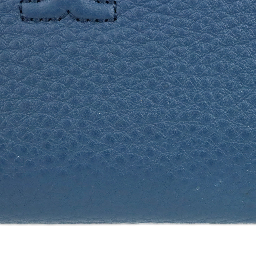 Tory Burch Blue Pebbled Leather Logo Continental Wristlet