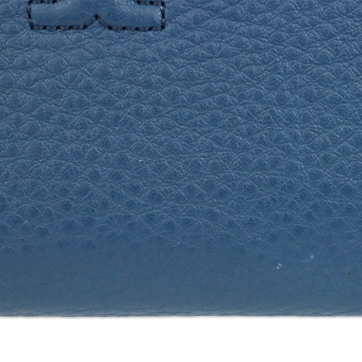 Tory Burch Blue Pebbled Leather Logo Continental Wristlet