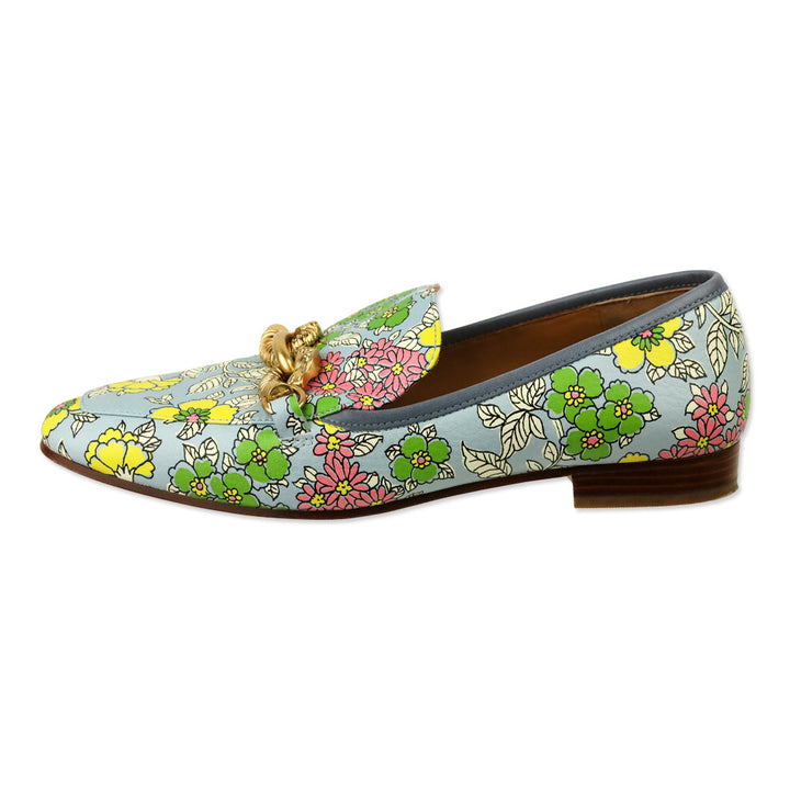 Tory Burch Blue Wallpaper Floral Printed Tumbled Leather Jessa 20mm Loafer