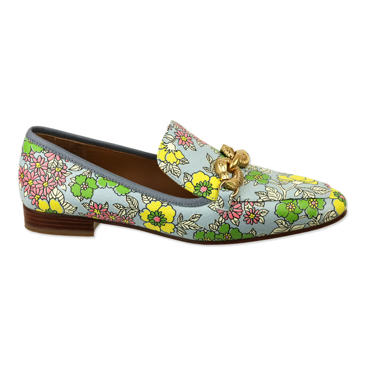 Tory Burch Blue Wallpaper Floral Printed Tumbled Leather Jessa 20mm Loafer