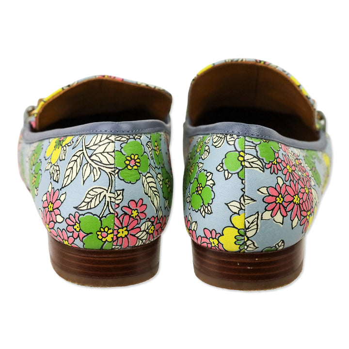 Tory Burch Blue Wallpaper Floral Printed Tumbled Leather Jessa 20mm Loafer