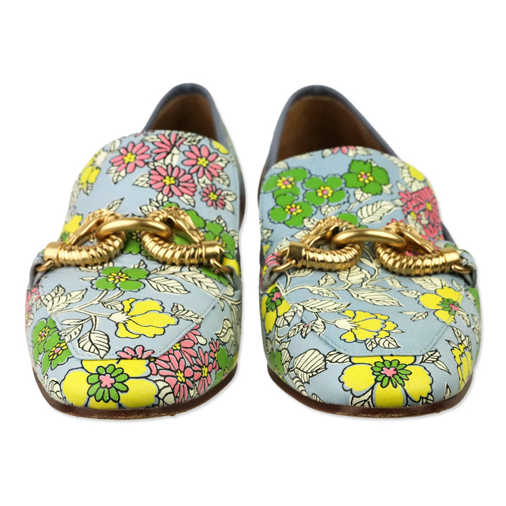 Tory Burch Blue Wallpaper Floral Printed Tumbled Leather Jessa 20mm Loafer