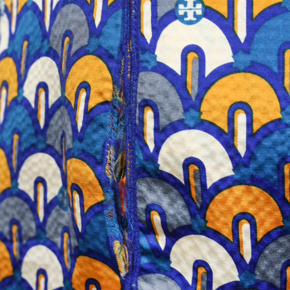 Tory Burch Blue/Orange Pattern Silk Pleated Midi Skirt