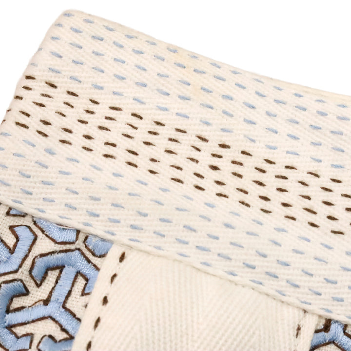 Tory Burch Blue and White Geometric Embroidered Linen Midi Skirt