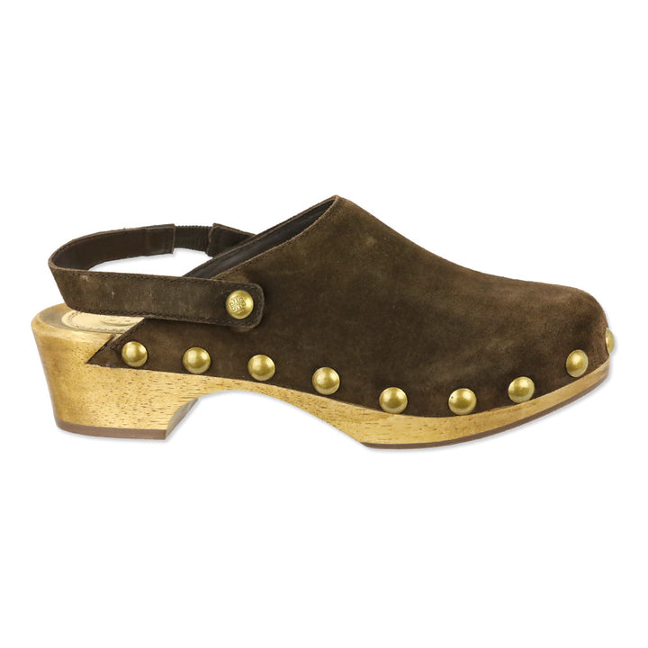 Tory Burch Blythe Arabica Brown Suede Studded 50 MM Clogs