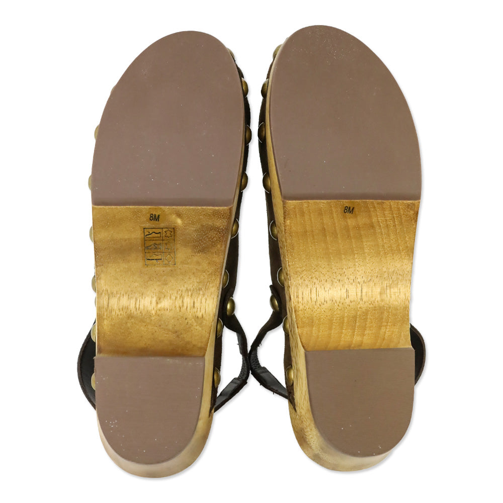 Tory Burch Blythe Arabica Brown Suede Studded 50 MM Clogs