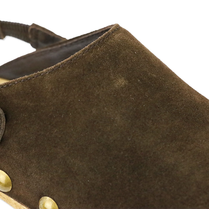 Tory Burch Blythe Arabica Brown Suede Studded 50 MM Clogs