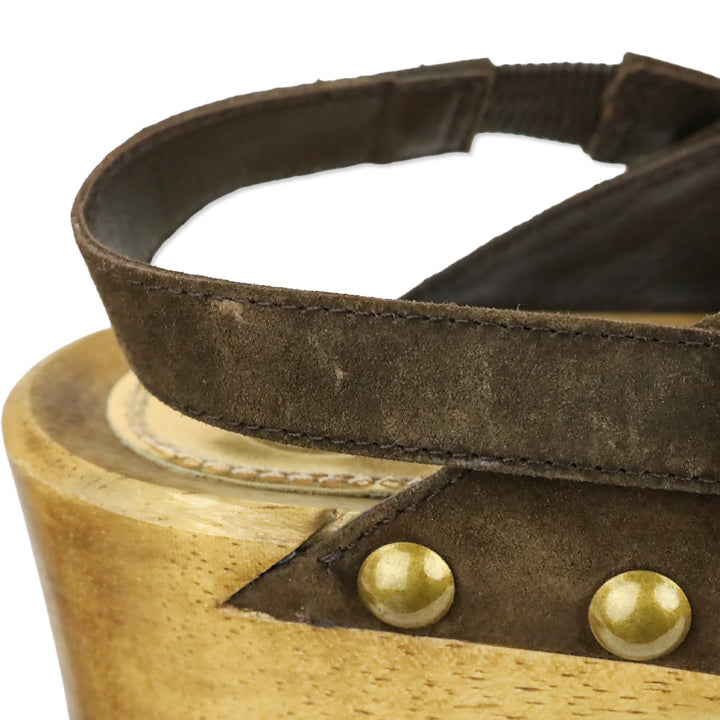 Tory Burch Blythe Arabica Brown Suede Studded 50 MM Clogs