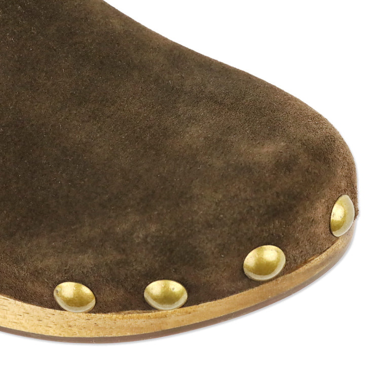 Tory Burch Blythe Arabica Brown Suede Studded 50 MM Clogs