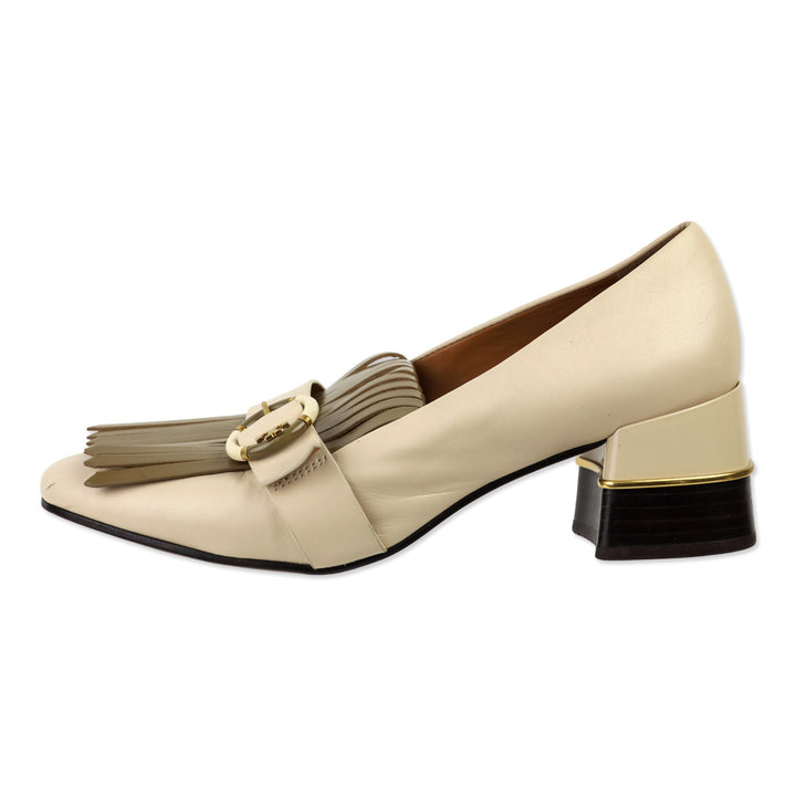 Tory Burch Brie/Sunflower Multi Logo Kiltie Loafer Pumps