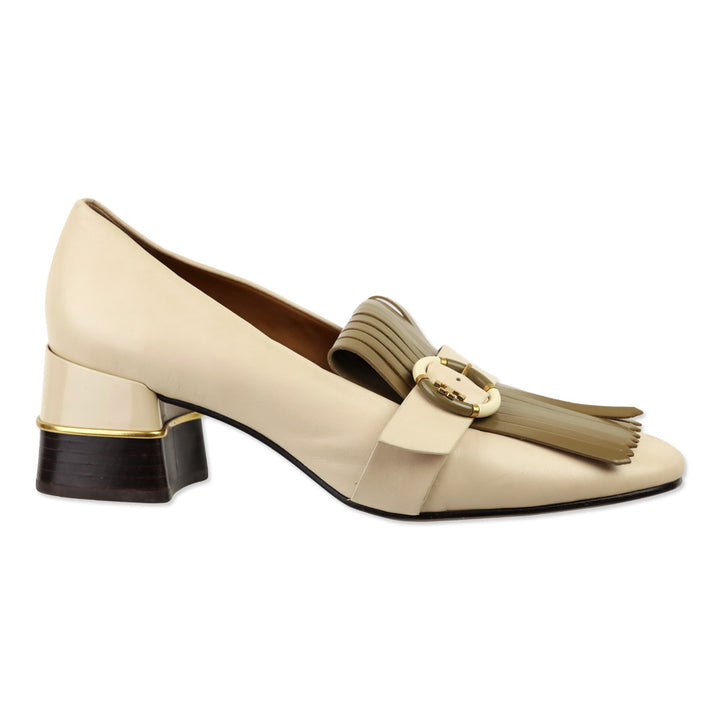 Tory Burch Brie/Sunflower Multi Logo Kiltie Loafer Pumps