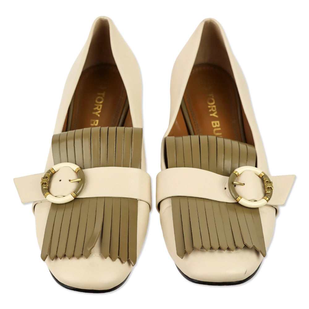 Tory Burch Brie/Sunflower Multi Logo Kiltie Loafer Pumps