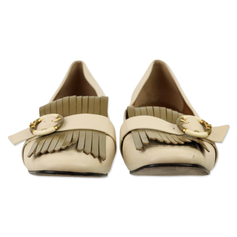 Tory Burch Brie/Sunflower Multi Logo Kiltie Loafer Pumps