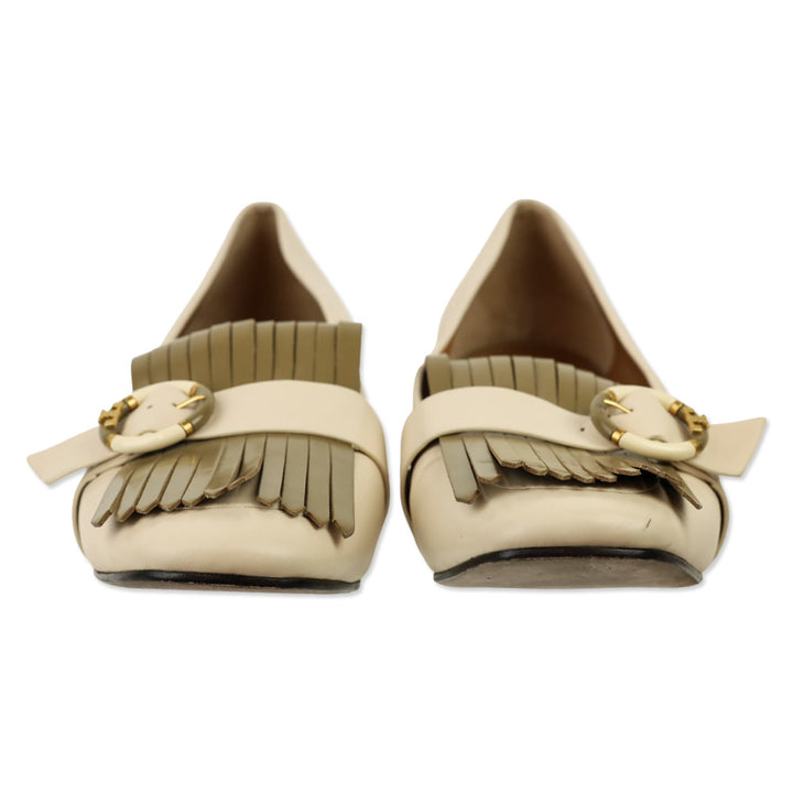 Tory Burch Brie/Sunflower Multi Logo Kiltie Loafer Pumps