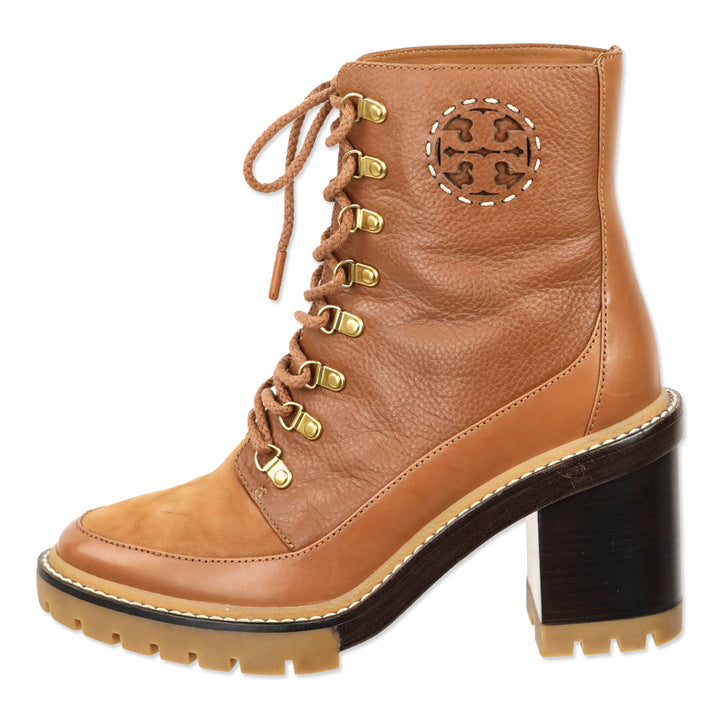 Tory Burch Brown Leather Block Heeled Hiker Boots