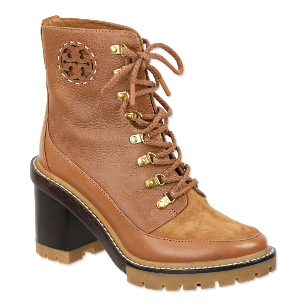 Tory Burch Brown Leather Block Heeled Hiker Boots