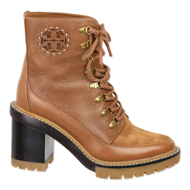 Tory Burch Brown Leather Block Heeled Hiker Boots