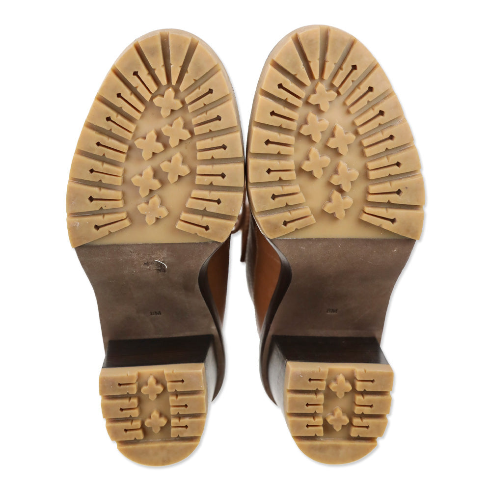 Tory Burch Brown Leather Block Heeled Hiker Boots