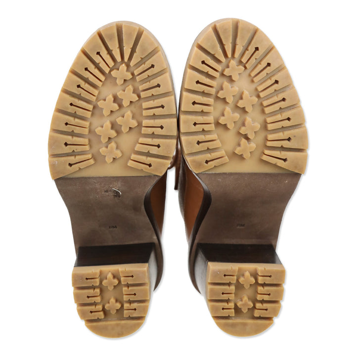 Tory Burch Brown Leather Block Heeled Hiker Boots