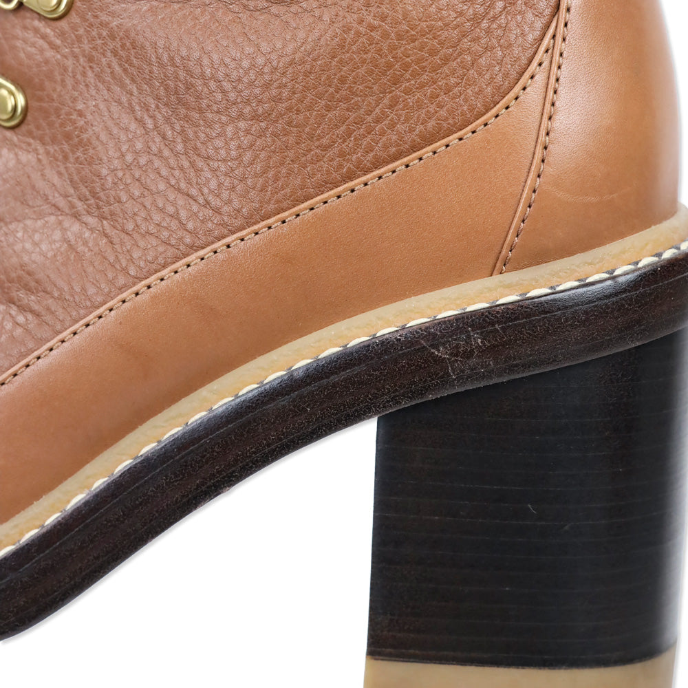 Tory Burch Brown Leather Block Heeled Hiker Boots