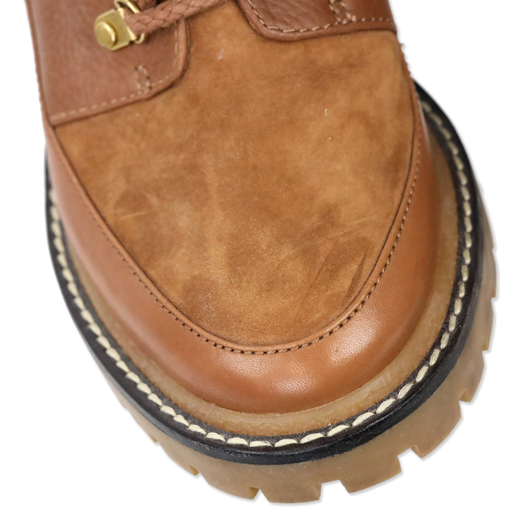 Tory Burch Brown Leather Block Heeled Hiker Boots