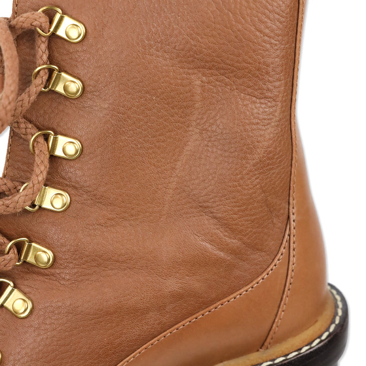 Tory Burch Brown Leather Block Heeled Hiker Boots
