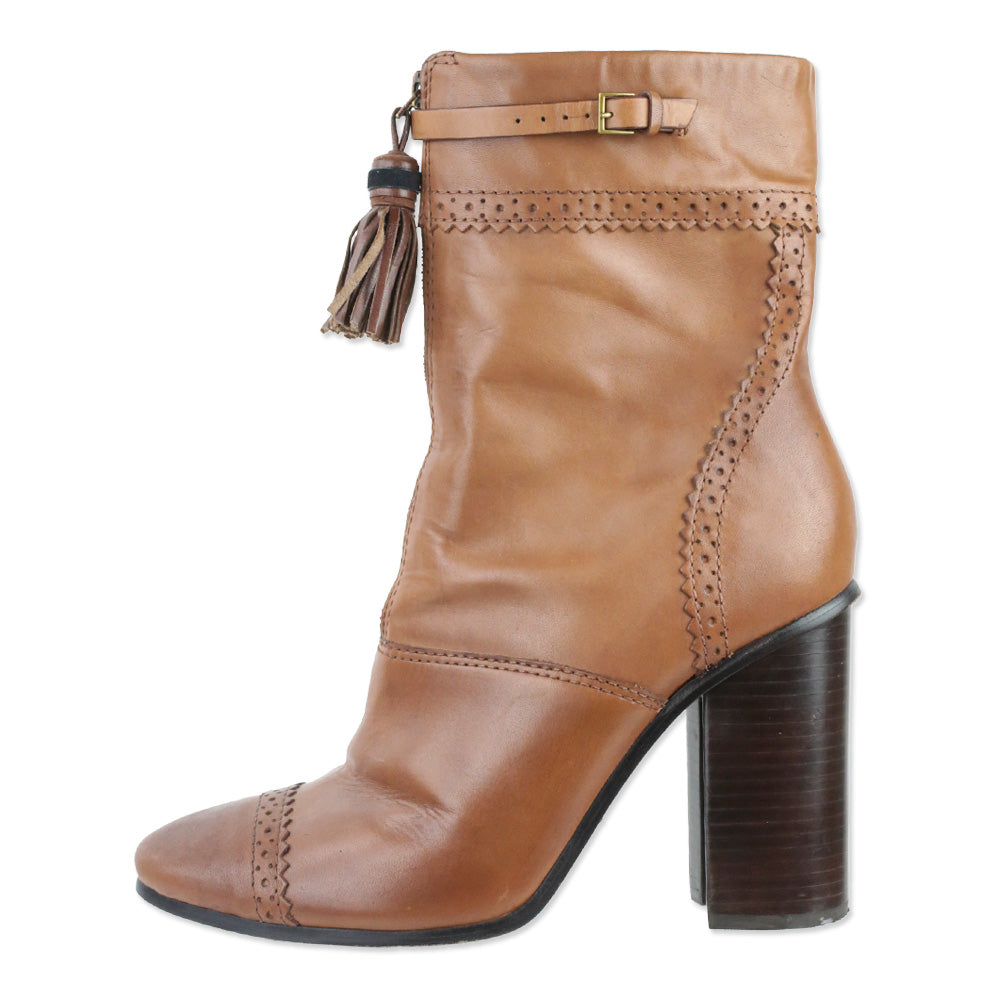 Tory Burch Brown Leather Huxley Tassel Boots