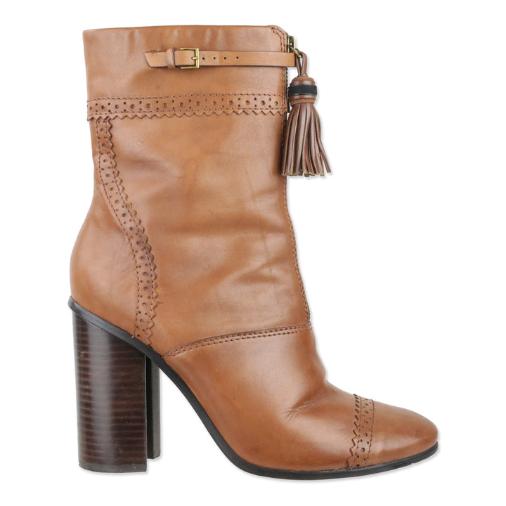 Tory Burch Brown Leather Huxley Tassel Boots