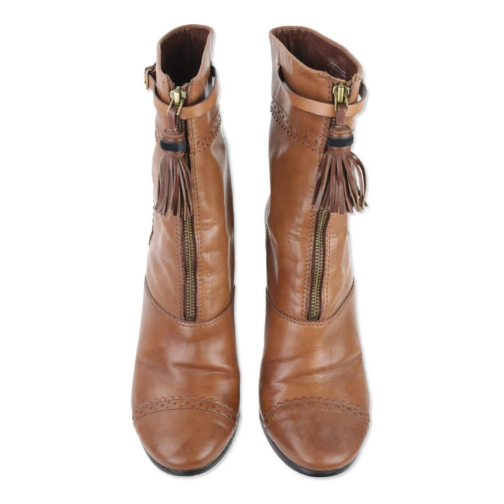 Tory Burch Brown Leather Huxley Tassel Boots