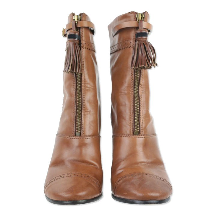 Tory Burch Brown Leather Huxley Tassel Boots