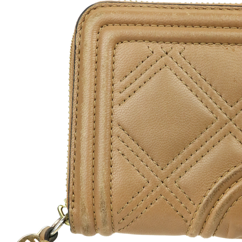 Tory Burch Brown Leather Quilted Zip Around Wallet