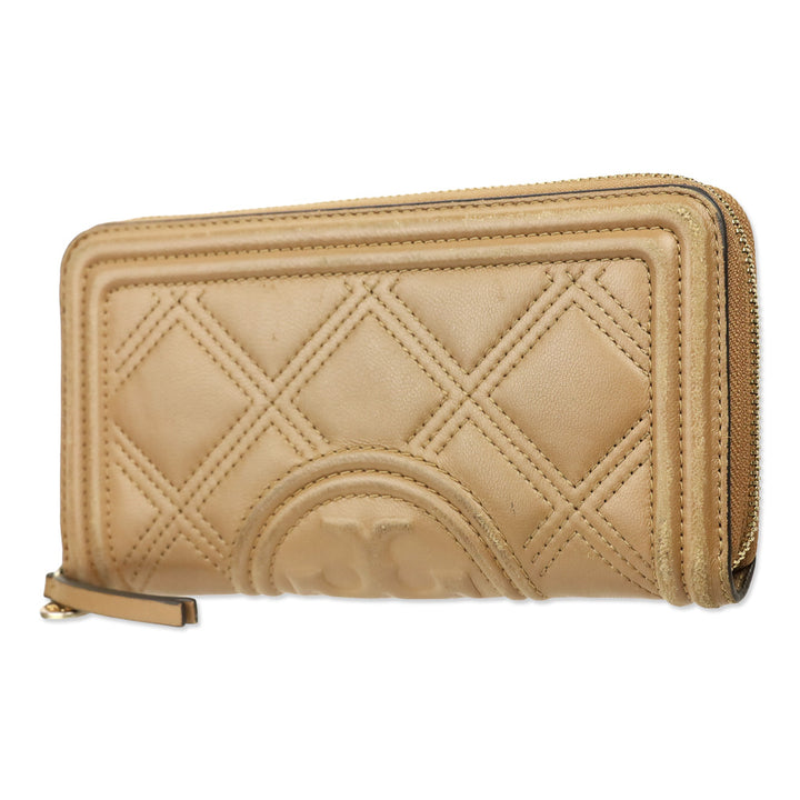 Tory Burch Brown Leather Quilted Zip Around Wallet