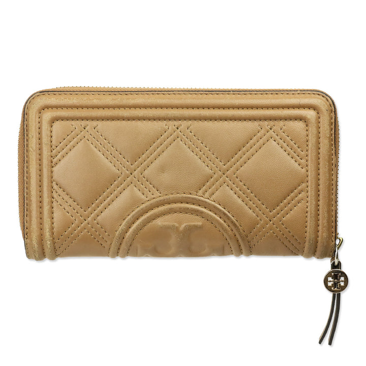 Tory Burch Brown Leather Quilted Zip Around Wallet