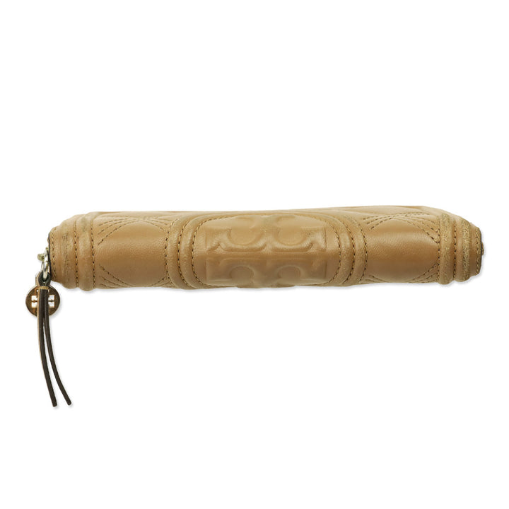Tory Burch Brown Leather Quilted Zip Around Wallet
