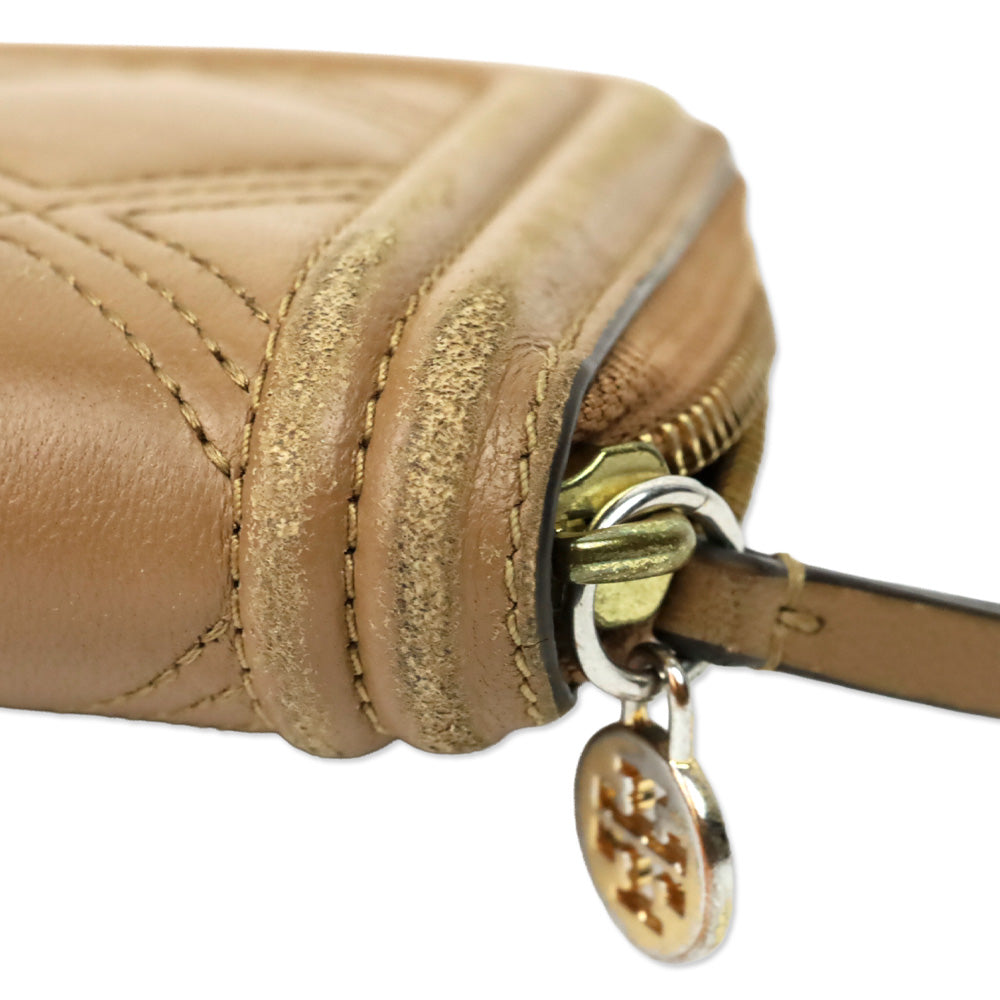 Tory Burch Brown Leather Quilted Zip Around Wallet