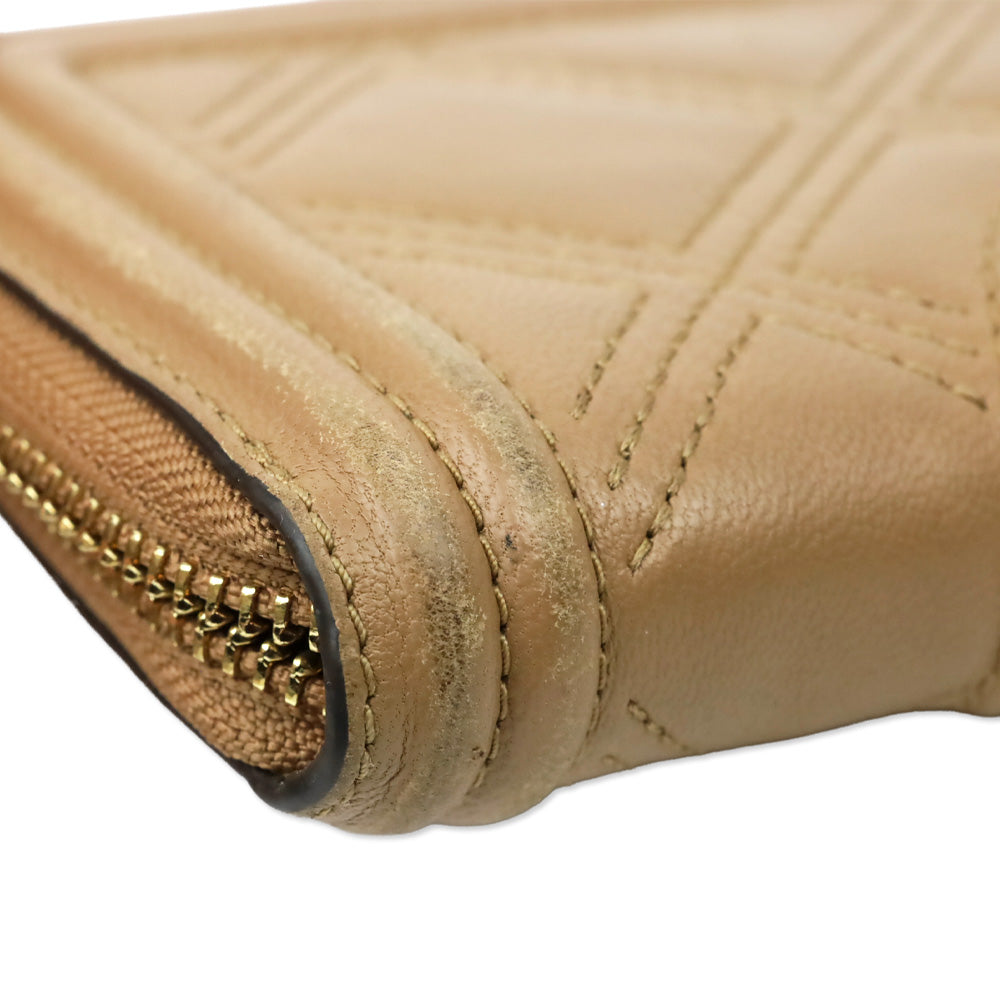 Tory Burch Brown Leather Quilted Zip Around Wallet