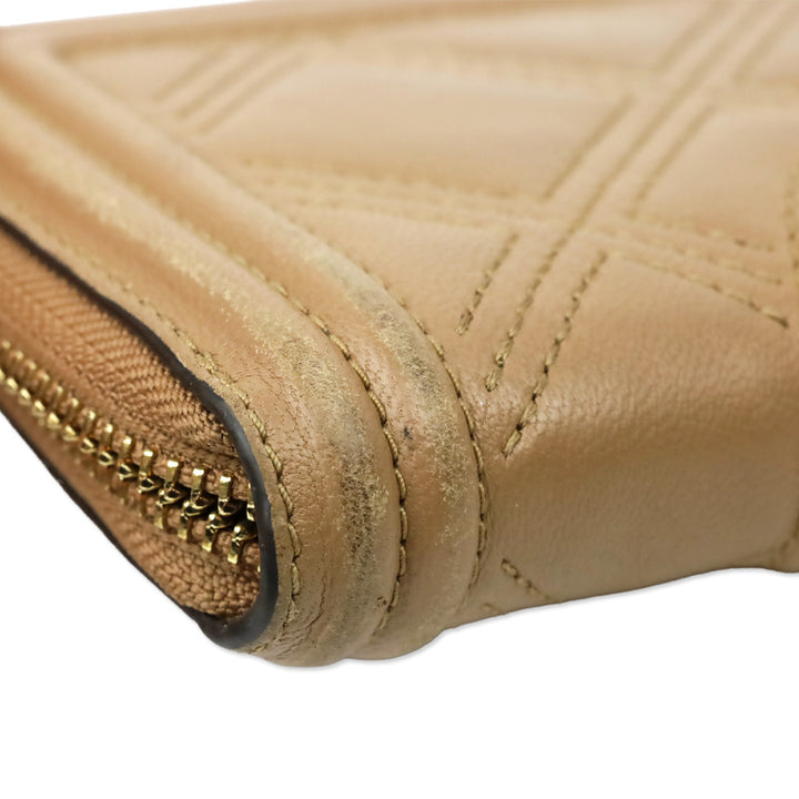 Tory Burch Brown Leather Quilted Zip Around Wallet