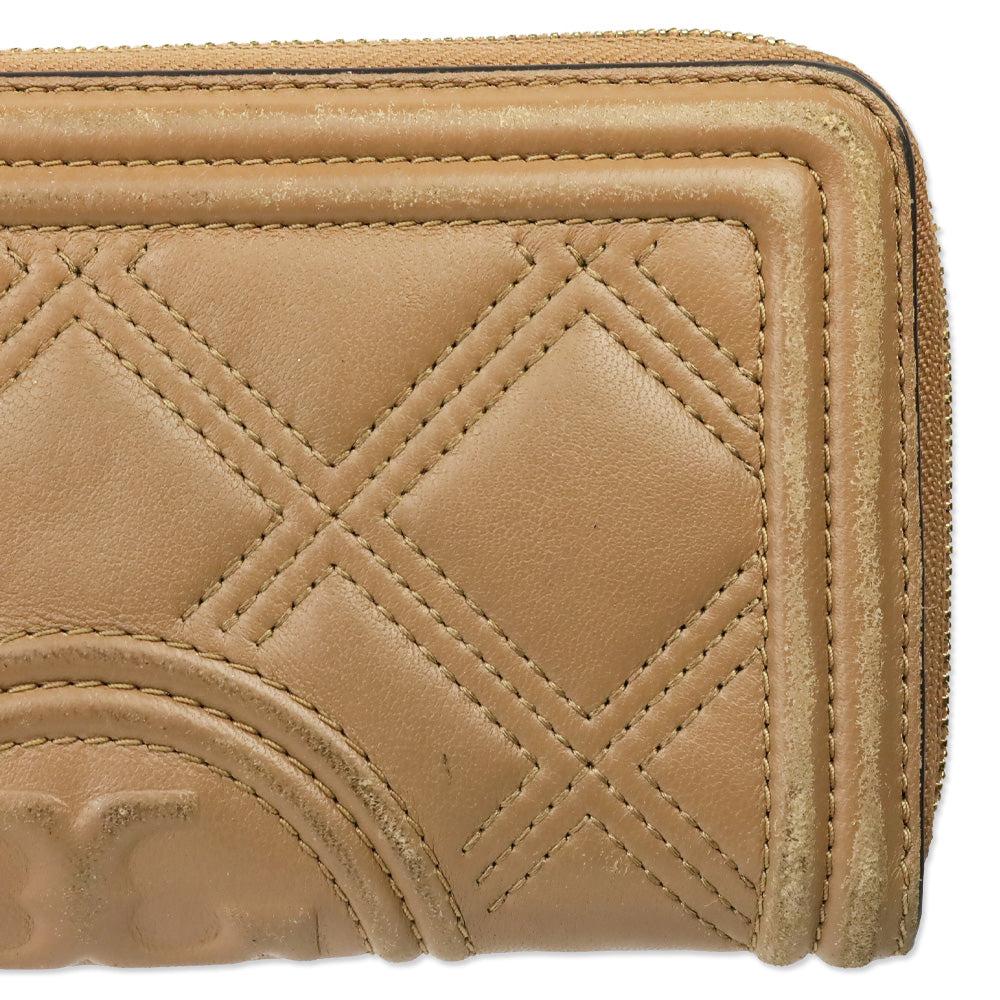 Tory Burch Brown Leather Quilted Zip Around Wallet