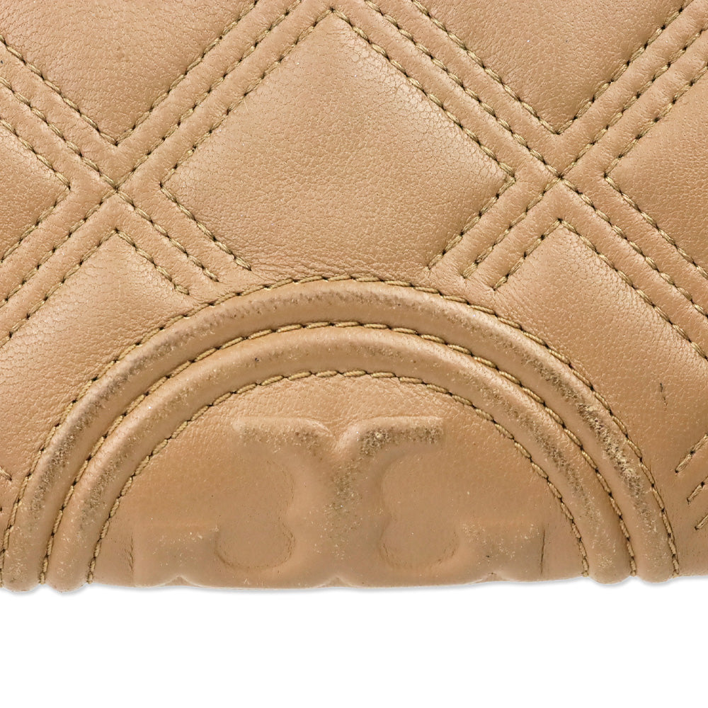 Tory Burch Brown Leather Quilted Zip Around Wallet