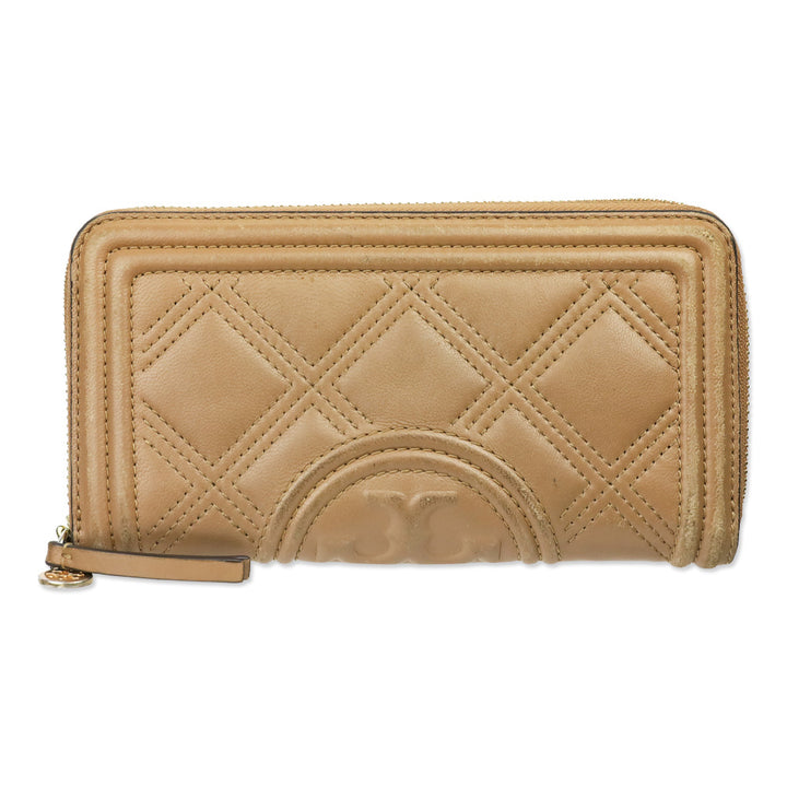 Tory Burch Brown Leather Quilted Zip Around Wallet